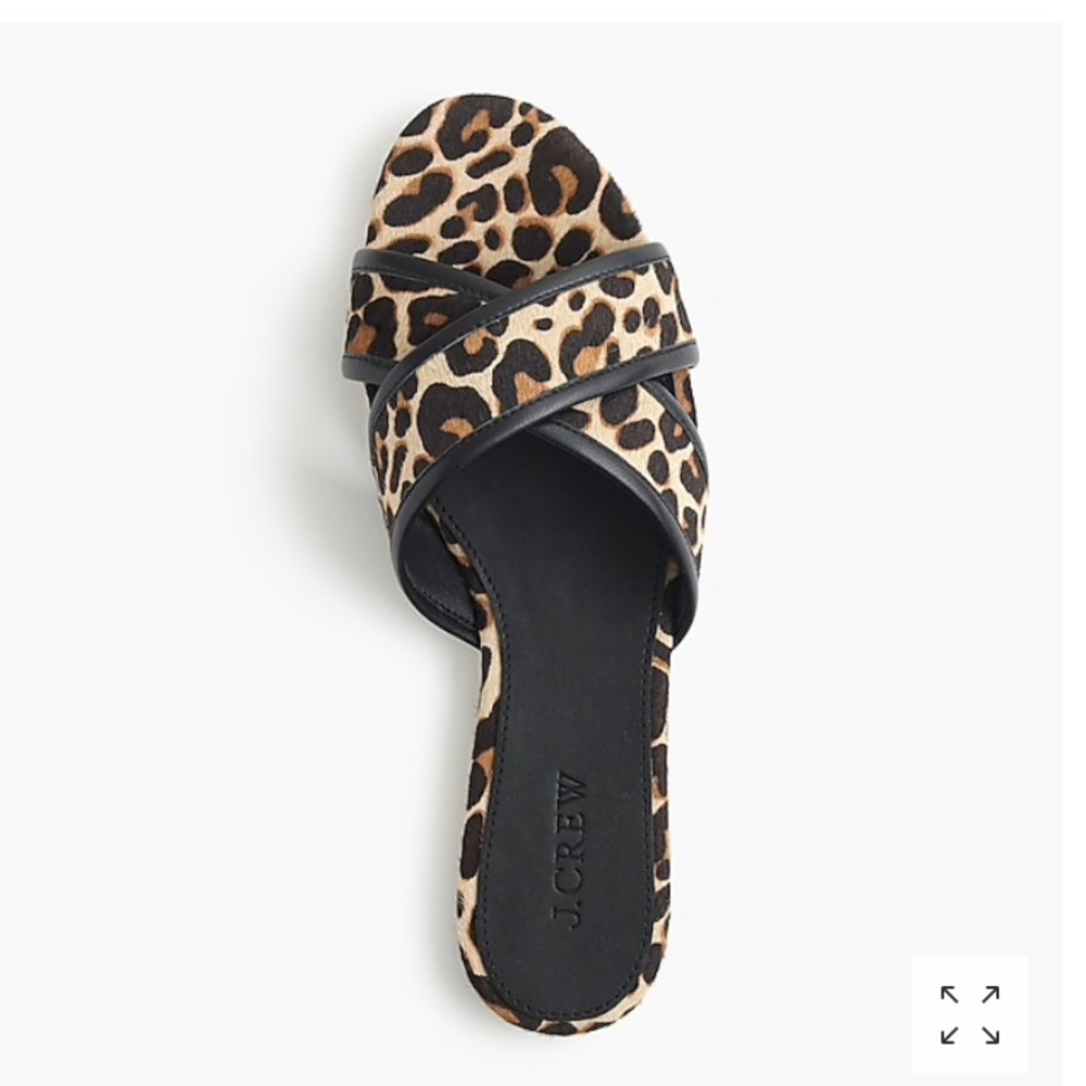 JCrew Leopard Calf Hair Crisscross Sandal